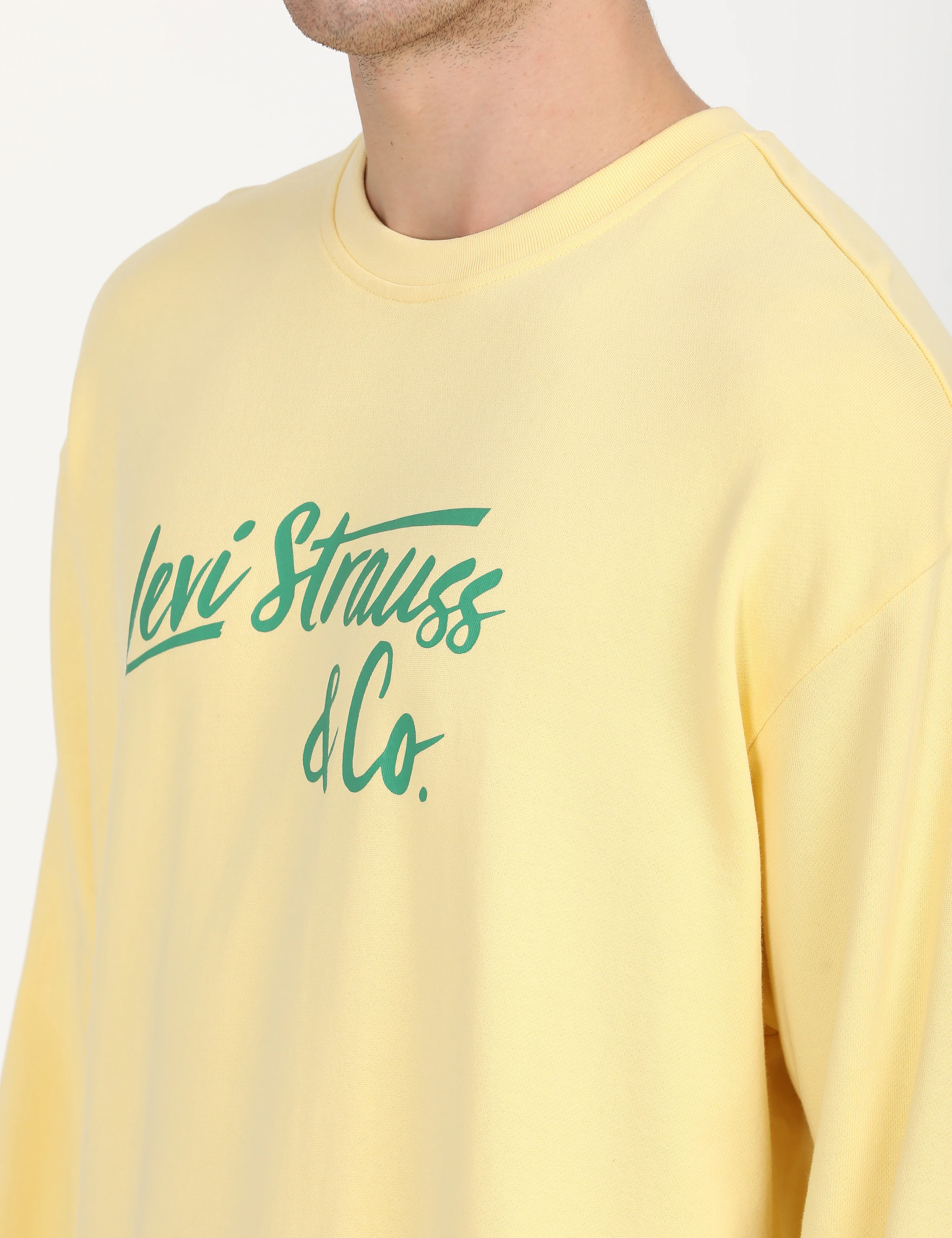 Men's Solid Yellow Crew Neck Sweatshirt - Image 11