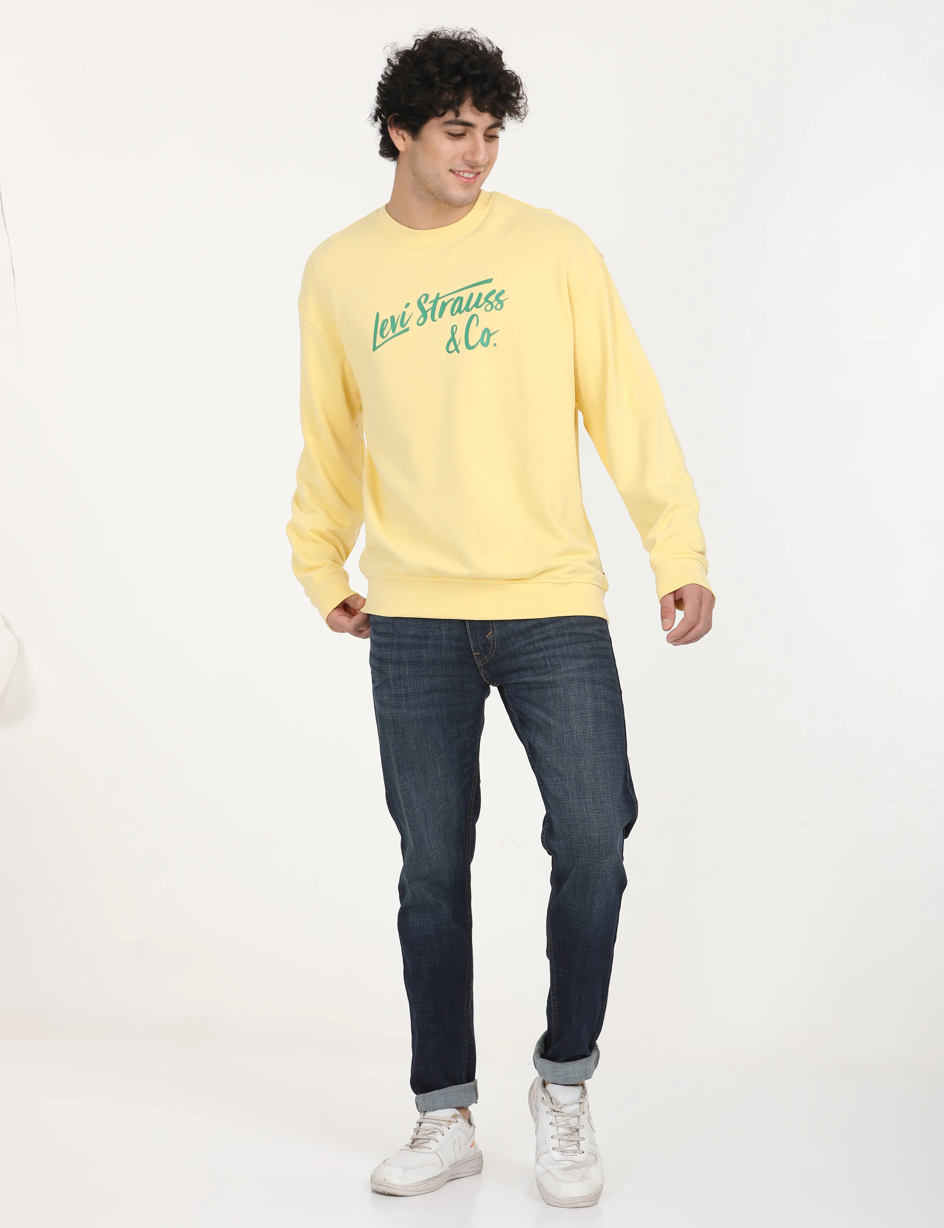 Men's Solid Yellow Crew Neck Sweatshirt - Image 12