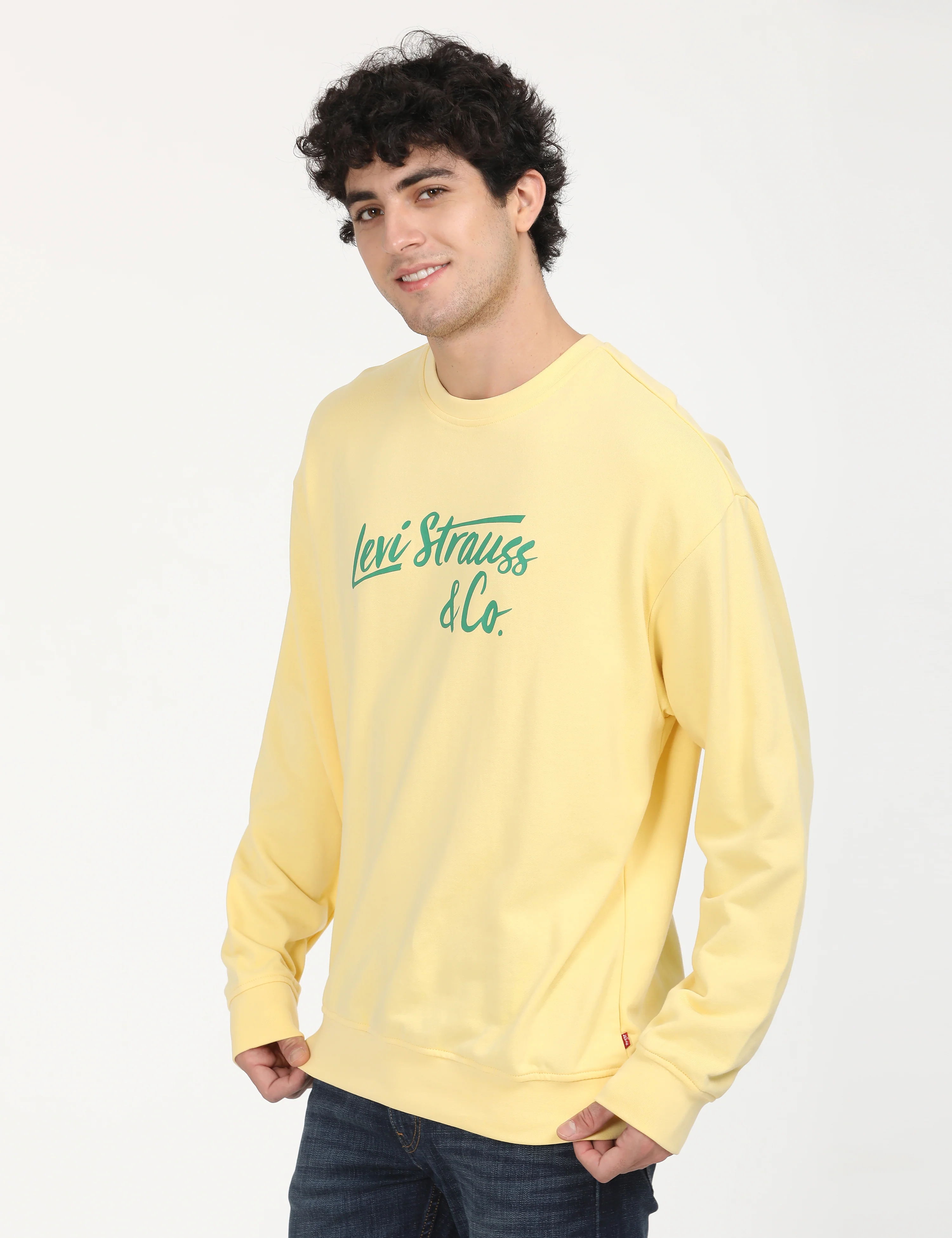 Men's Solid Yellow Crew Neck Sweatshirt - Image 2