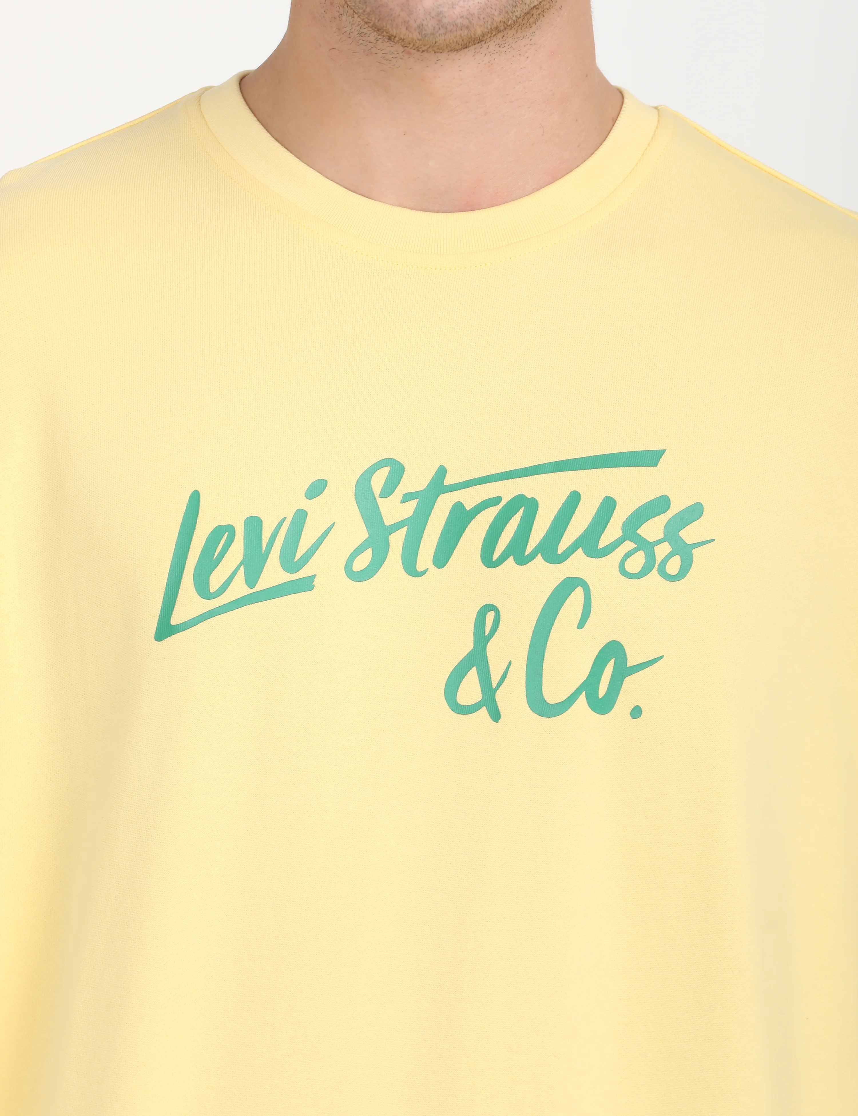 Men's Solid Yellow Crew Neck Sweatshirt - Image 4