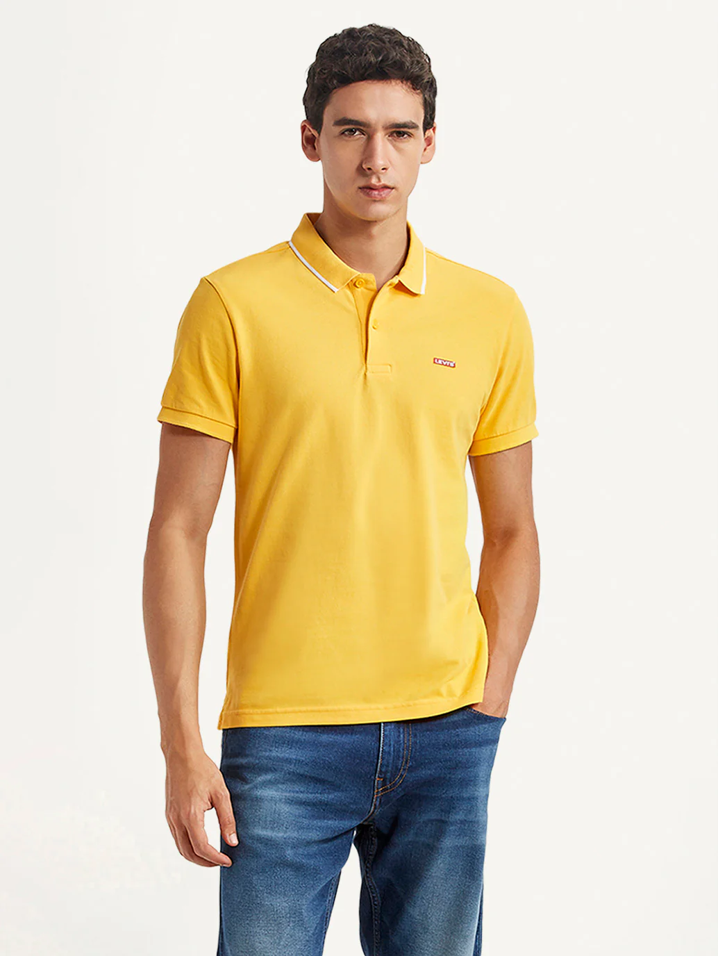 Men's Solid Yellow Slim Fit Polo T-shirt - Image 5