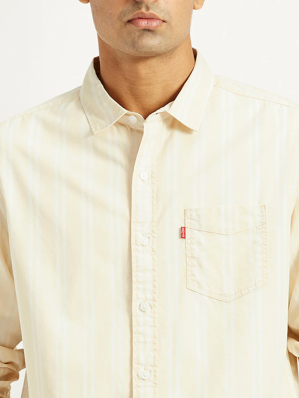 Men's Striped Beige Slim Fit Shirt - Image 3