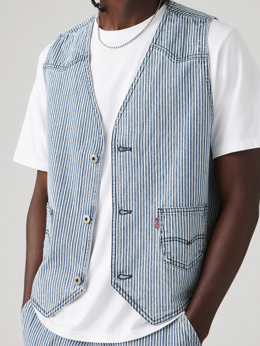 Men's Striped Blue Waistcoat - Image 4