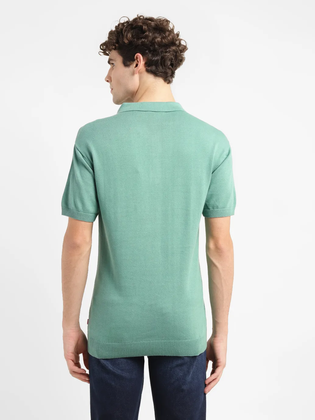 Men's Striped Green Polo Collar Sweater - Image 3
