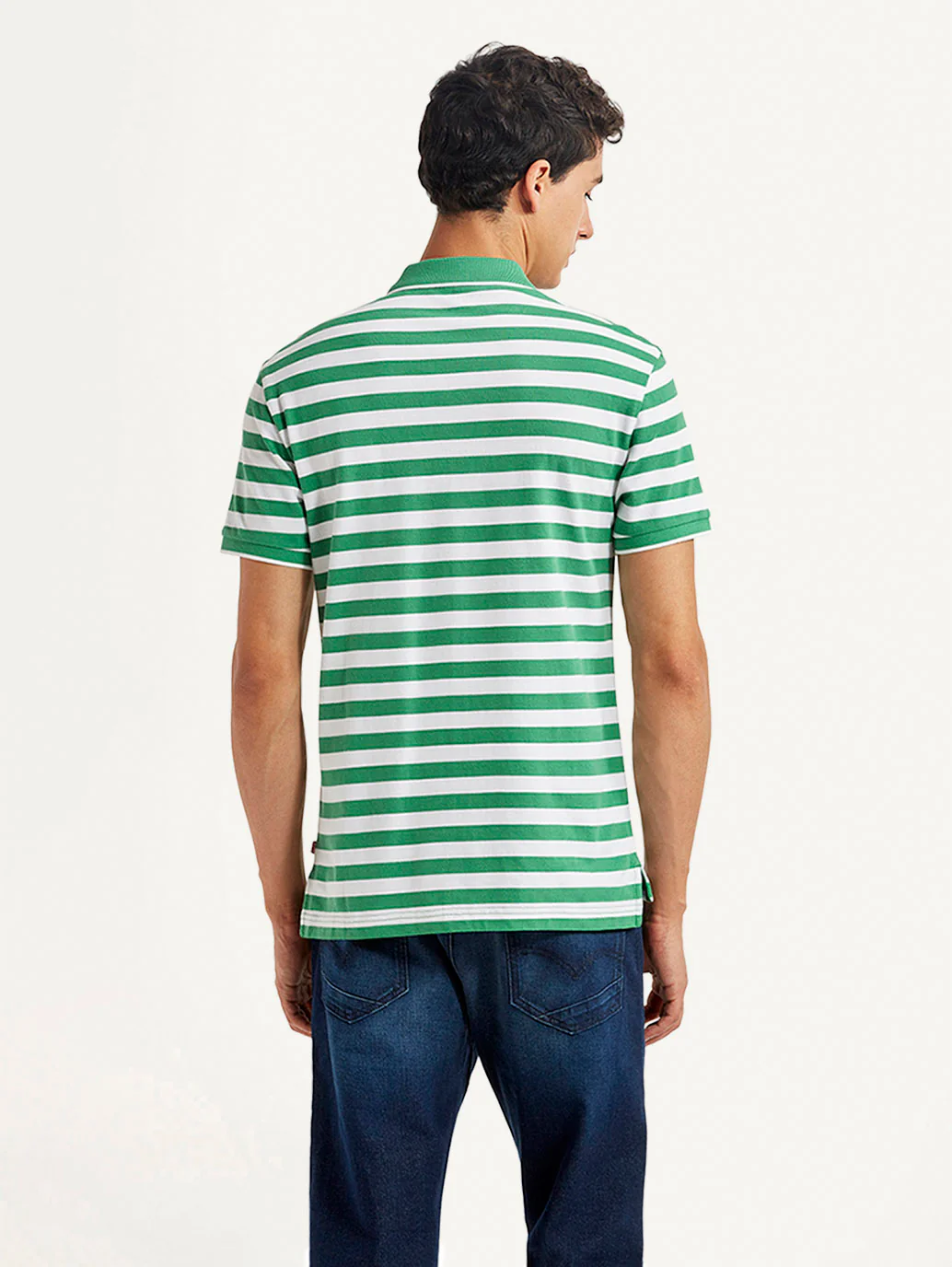 Men's Striped Green Slim Fit Polo T-shirt - Image 3