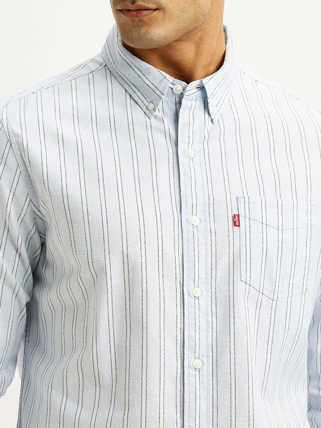 Men's Striped Light Blue Slim Fit Oxford Shirt - Image 3