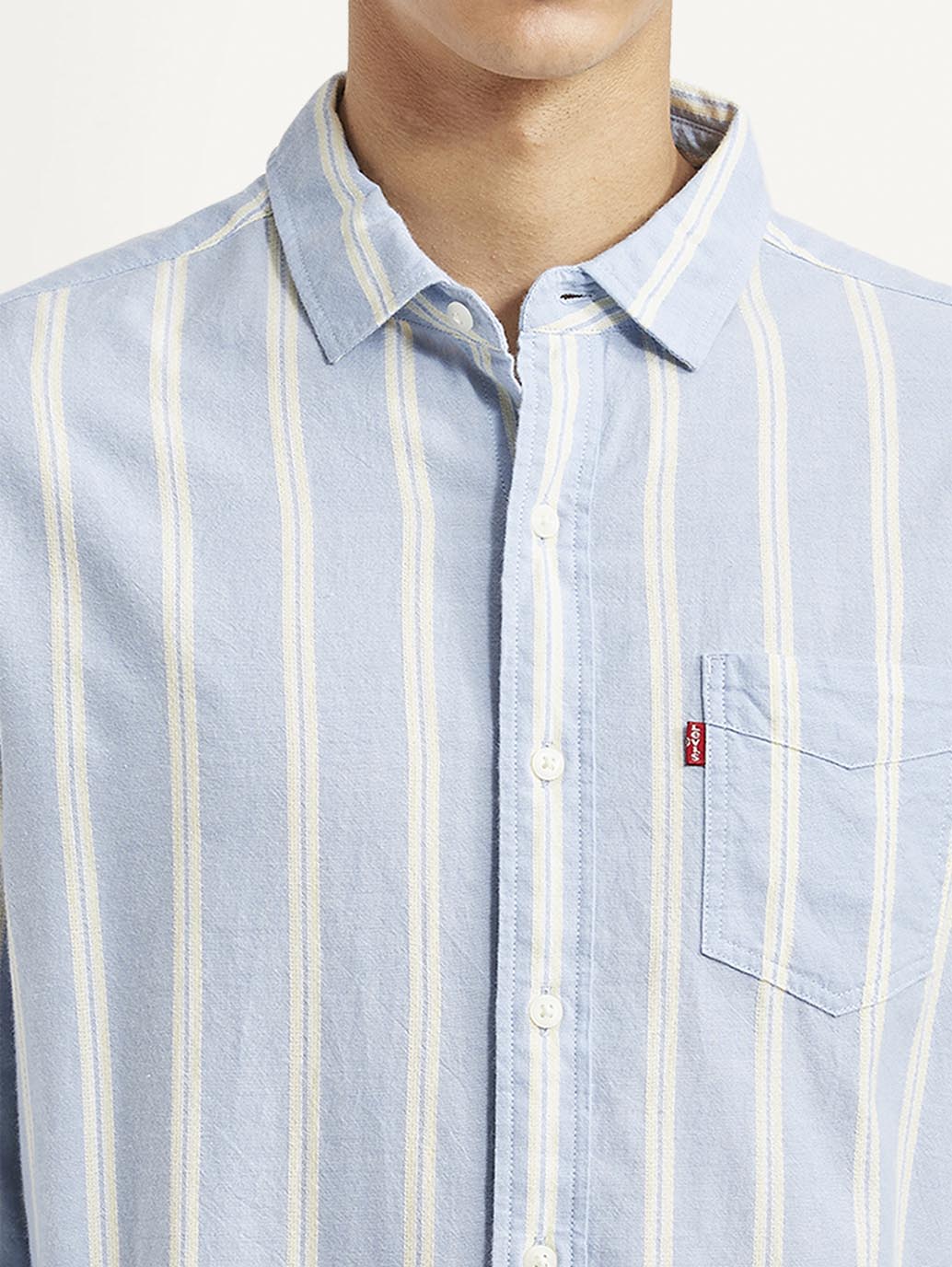 Men's Striped Light Blue Slim Fit Shirt - Image 3