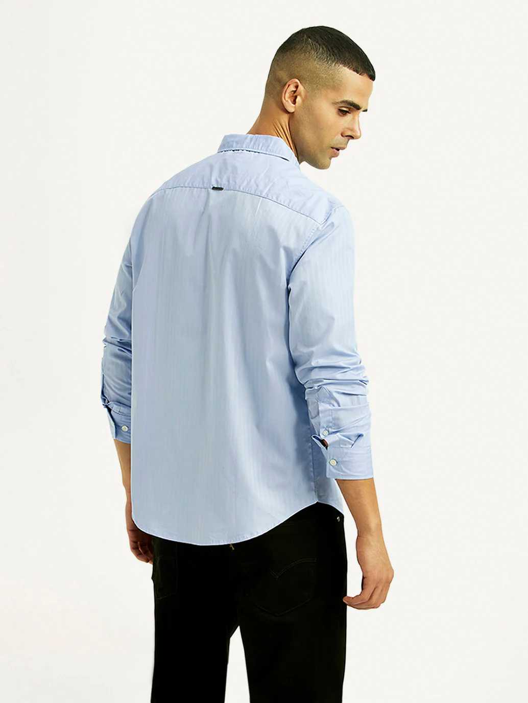 Men's Redloop Striped Light Blue Slim Fit Shirt - Image 3
