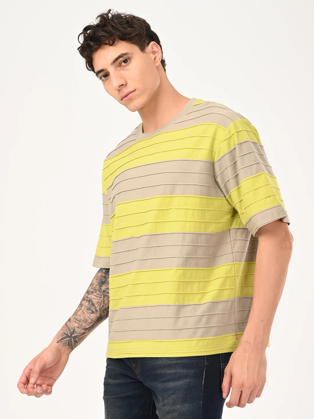 Men's Striped Loose Fit Textured T-Shirt - Image 4