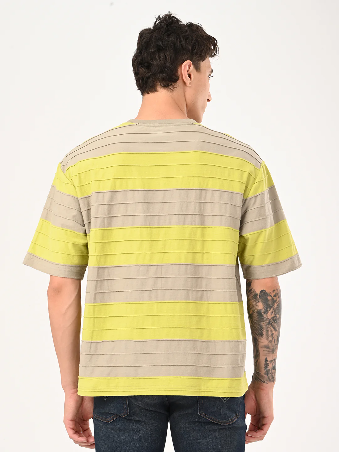 Men's Striped Loose Fit Textured T-Shirt - Image 6