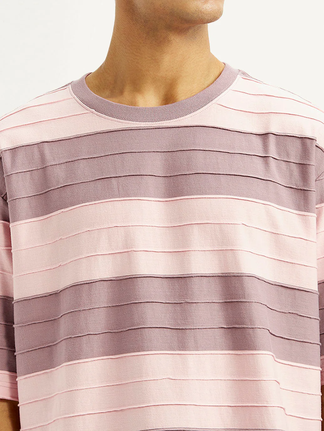 Men's Striped Mauve Loose Fit T-shirt - Image 4