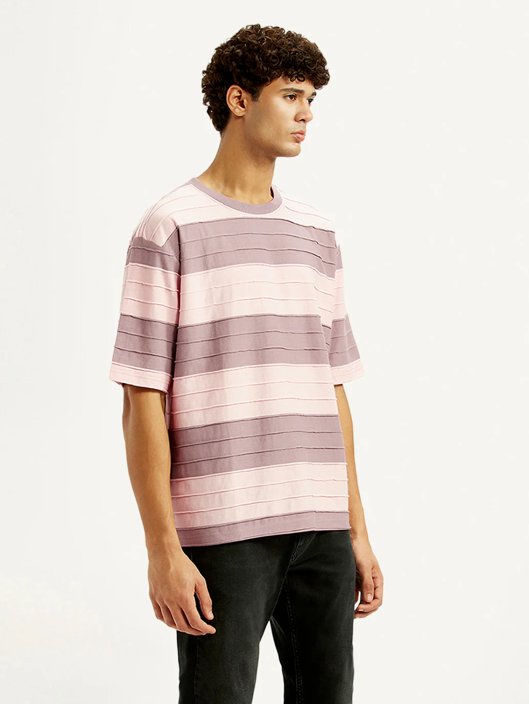 Men's Striped Mauve Loose Fit T-shirt - Image 5