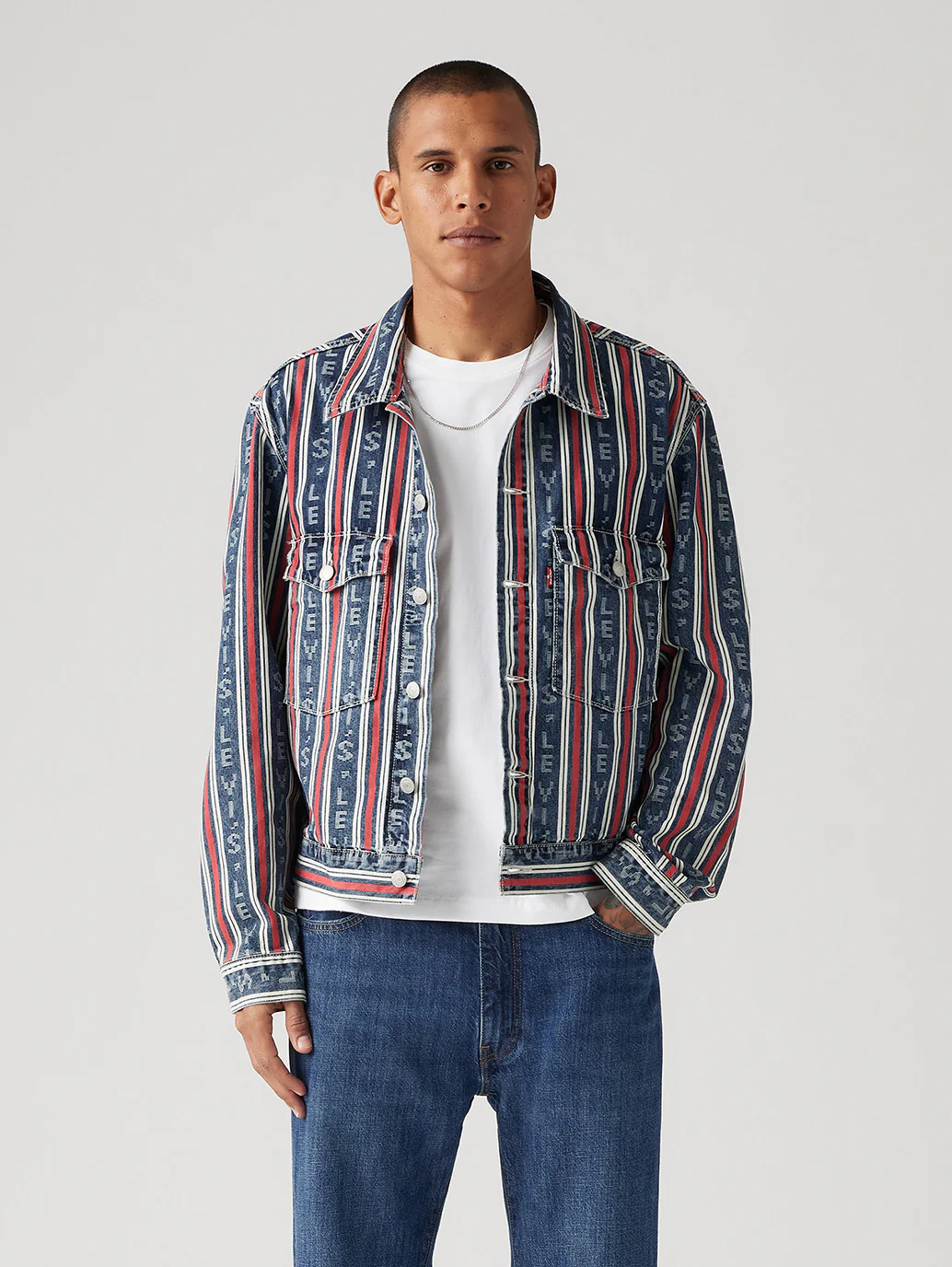 Men's Striped Multicolor Denim Jacket