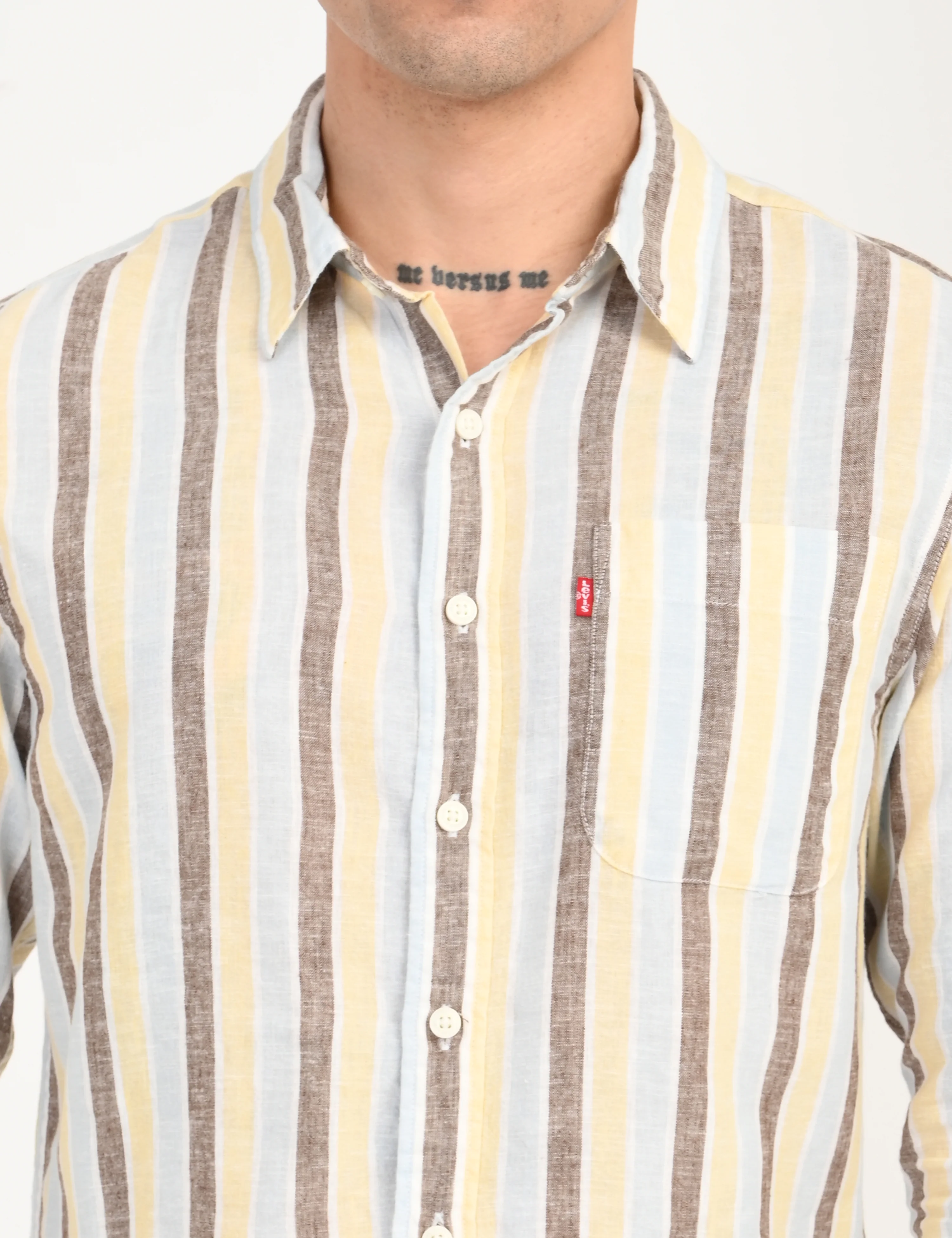 Men's Striped Multi Color Slim Fit Linen Shirt - Image 5