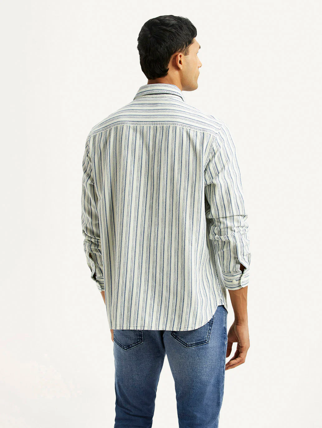 Men's Striped Med Indigo Relaxed Fit Shirt - Image 2