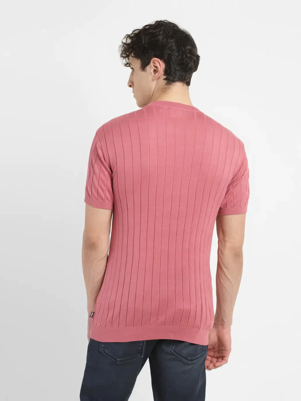 Men's Redloop Striped Pink Crew Neck T-shirt - Image 3