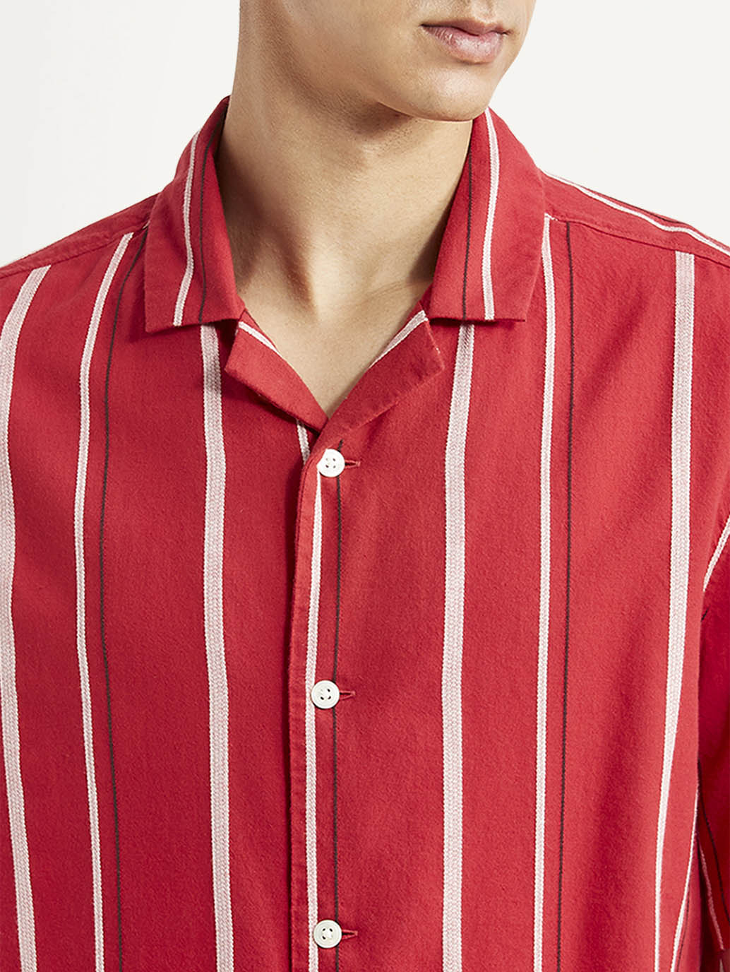 Men's Striped Red Relaxed Fit Camp Shirt - Image 3