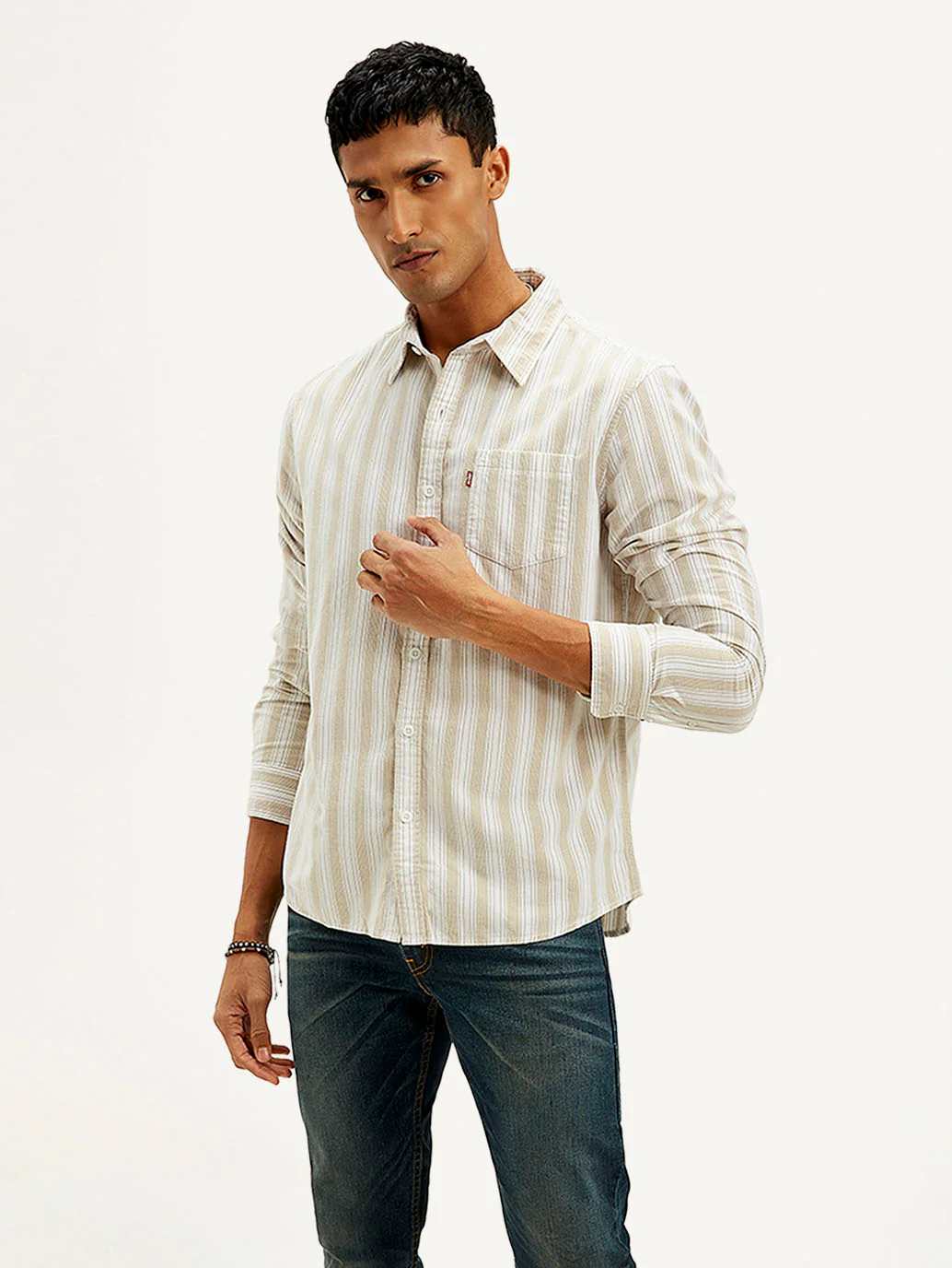 Men's Striped Slim Fit Corduroy Shirt - Image 4