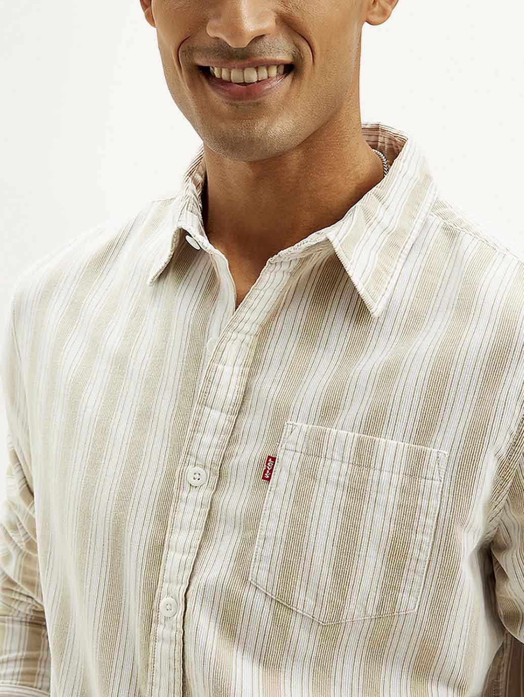 Men's Striped Slim Fit Corduroy Shirt - Image 5