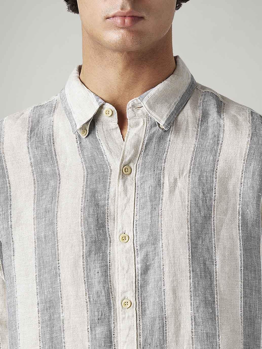 Men's Striped Slim Fit Linen Shirt - Image 4