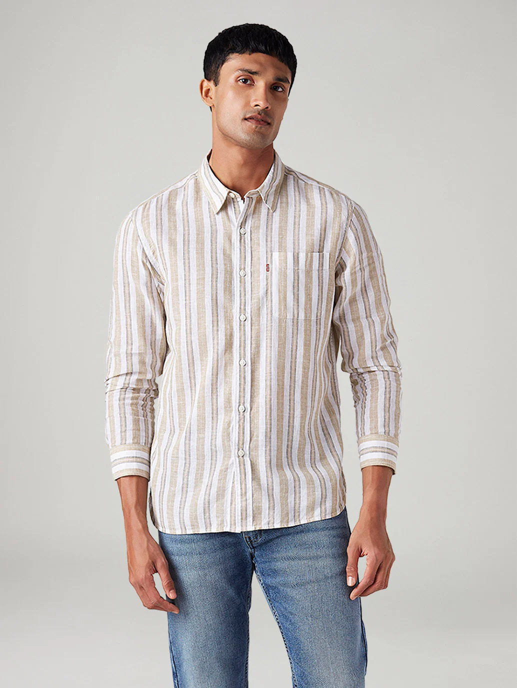 Men's Striped Slim Fit Linen Shirt - Image 2