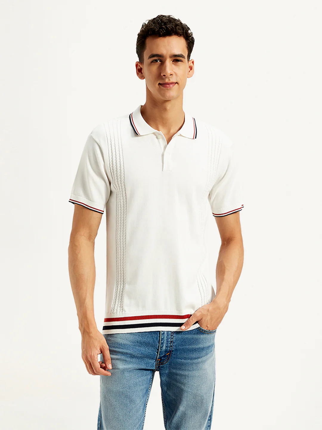 Men's Striped Slim Fit Polo T-Shirt - Image 2