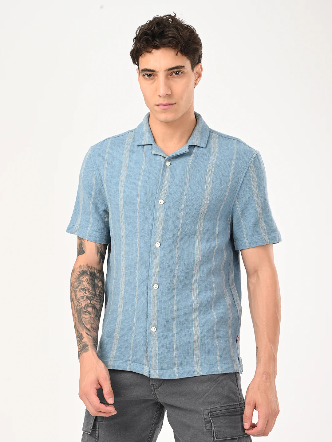Men's Striped Slim Fit Resort Collar Shirt - Image 5