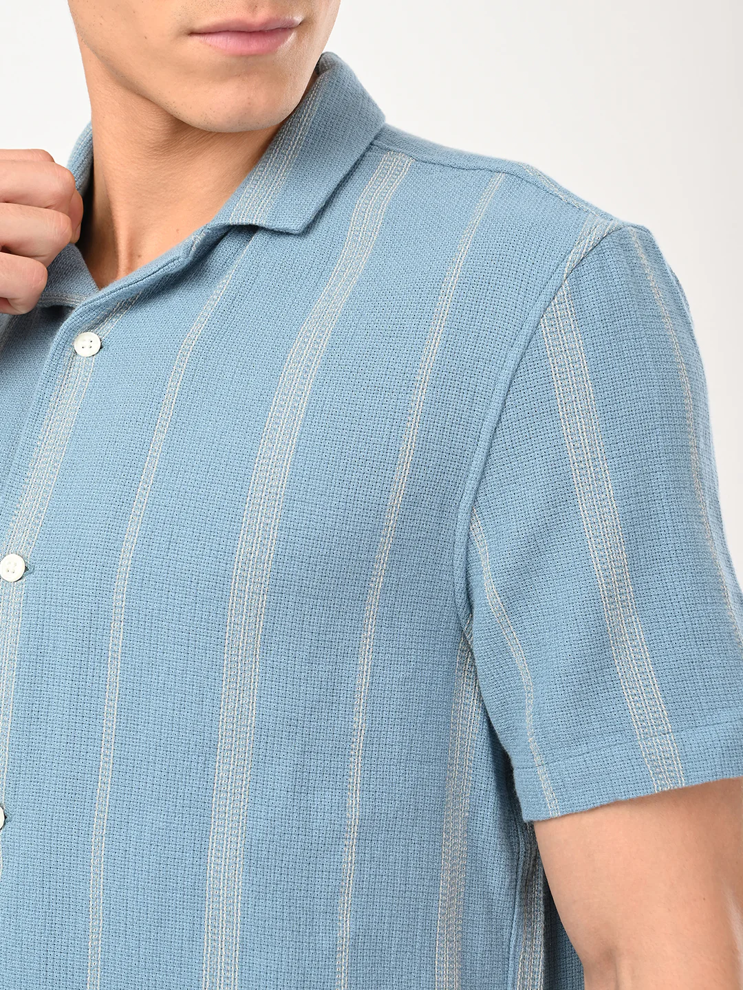 Men's Striped Slim Fit Resort Collar Shirt - Image 6