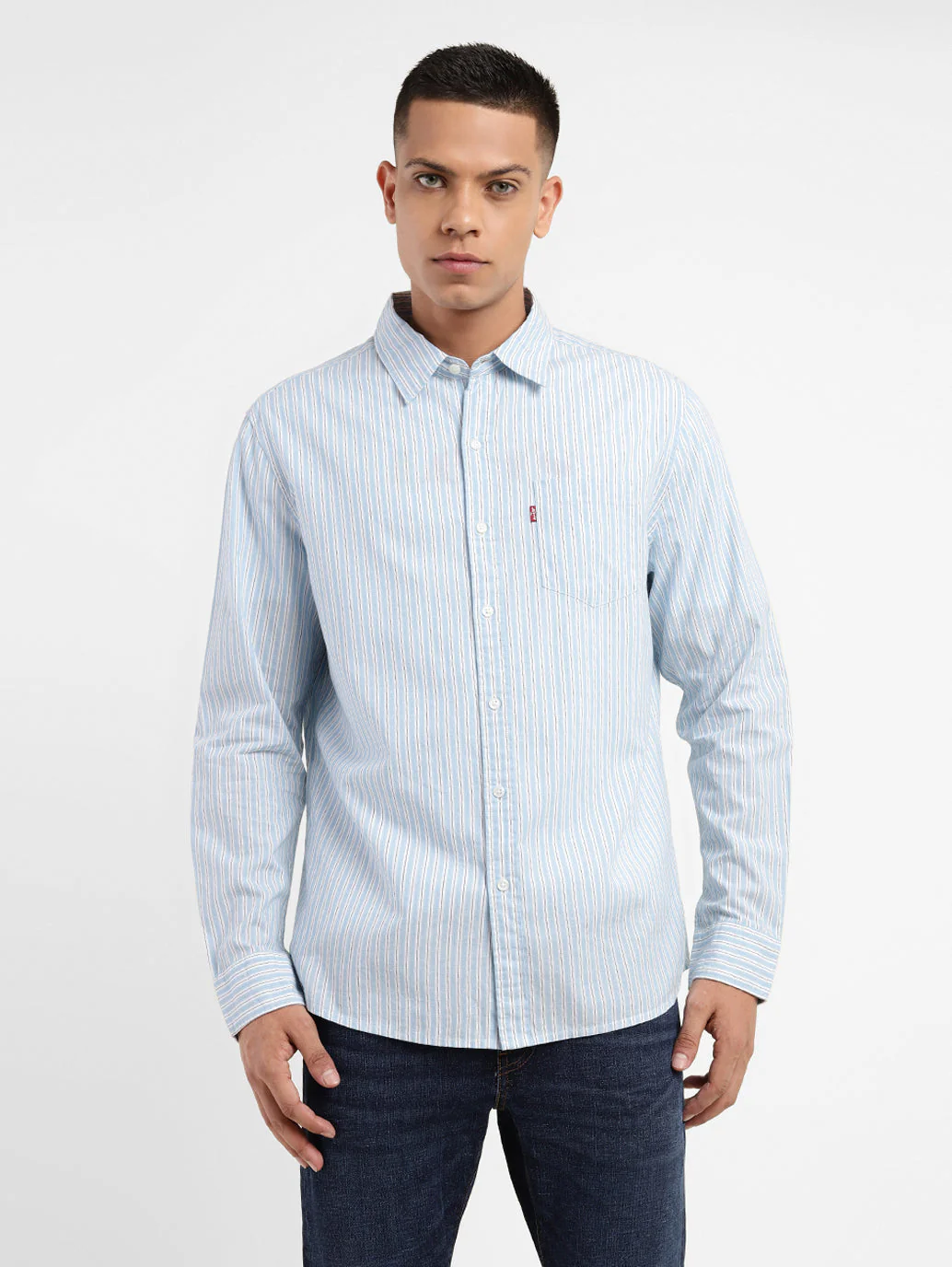 Men's Striped Spread Collar Shirt