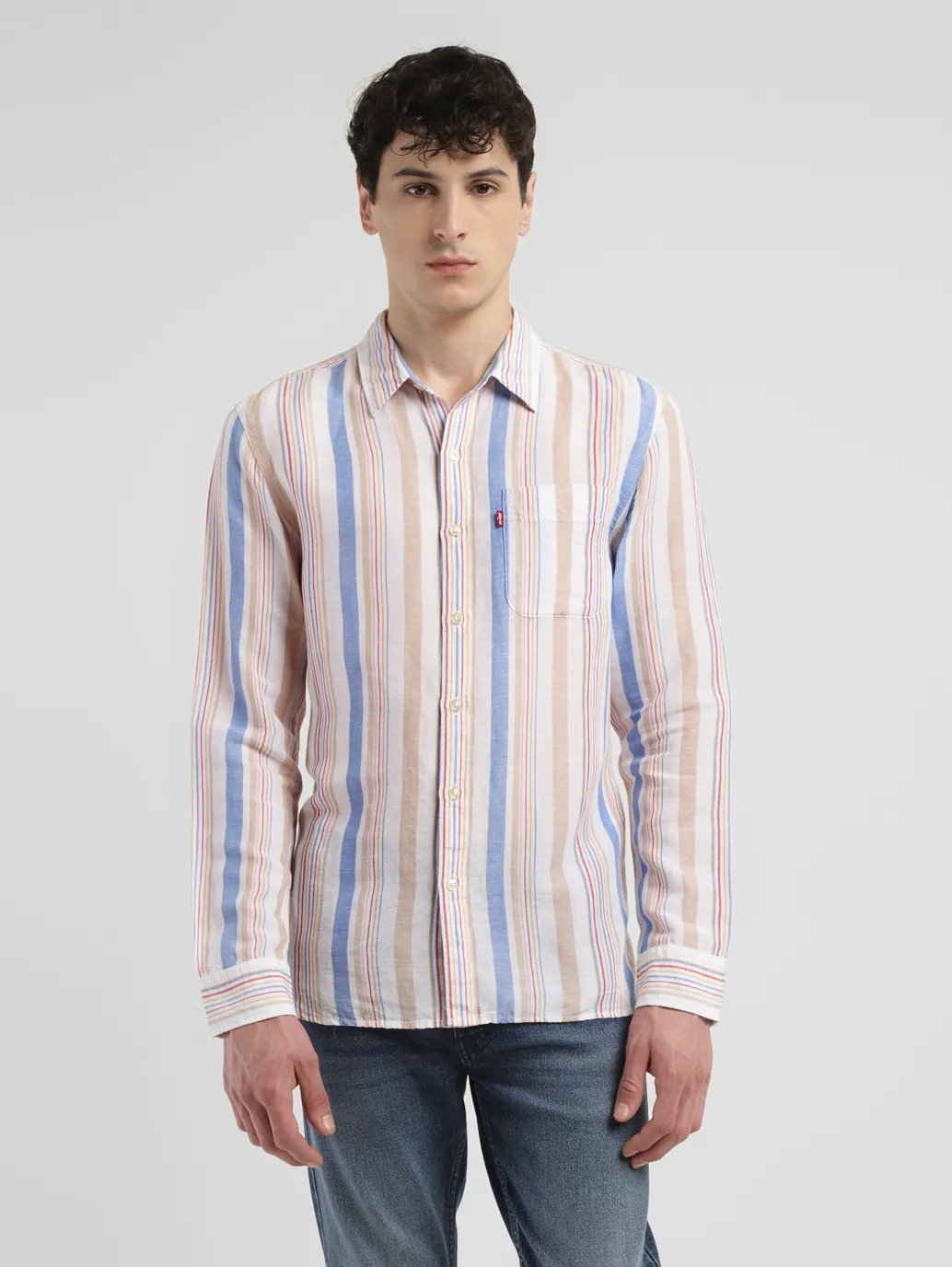 Men's Striped Slim Fit Linen Shirt - Image 2