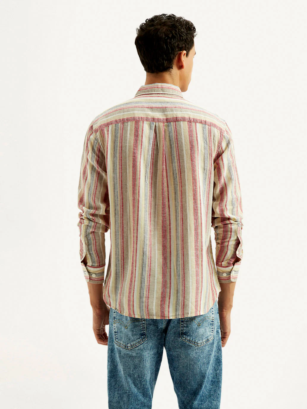 Men's Striped Slim Fit Linen Shirt - Image 3
