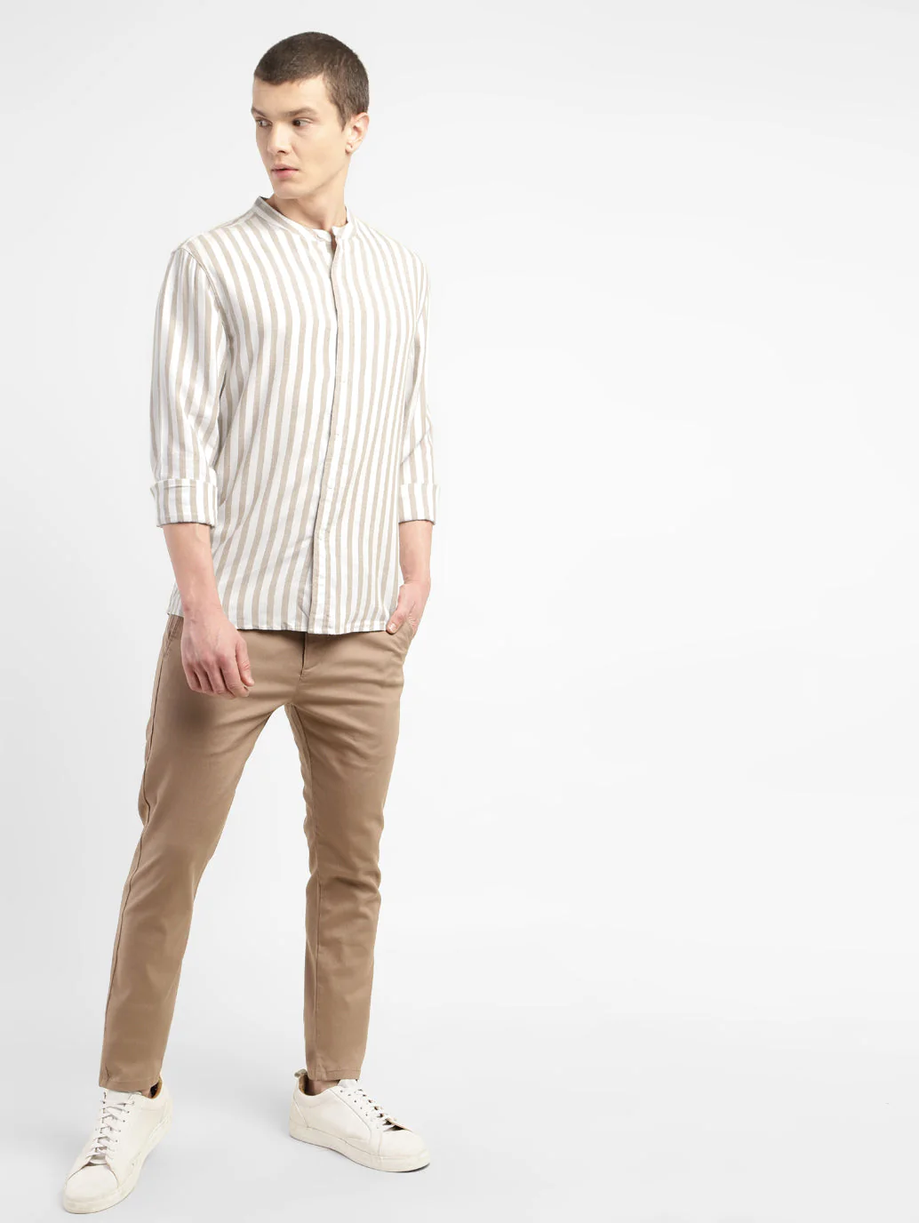 Men's Striped Band Neck Shirt - Image 2