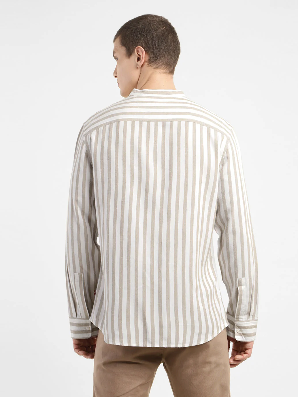 Men's Striped Band Neck Shirt - Image 3