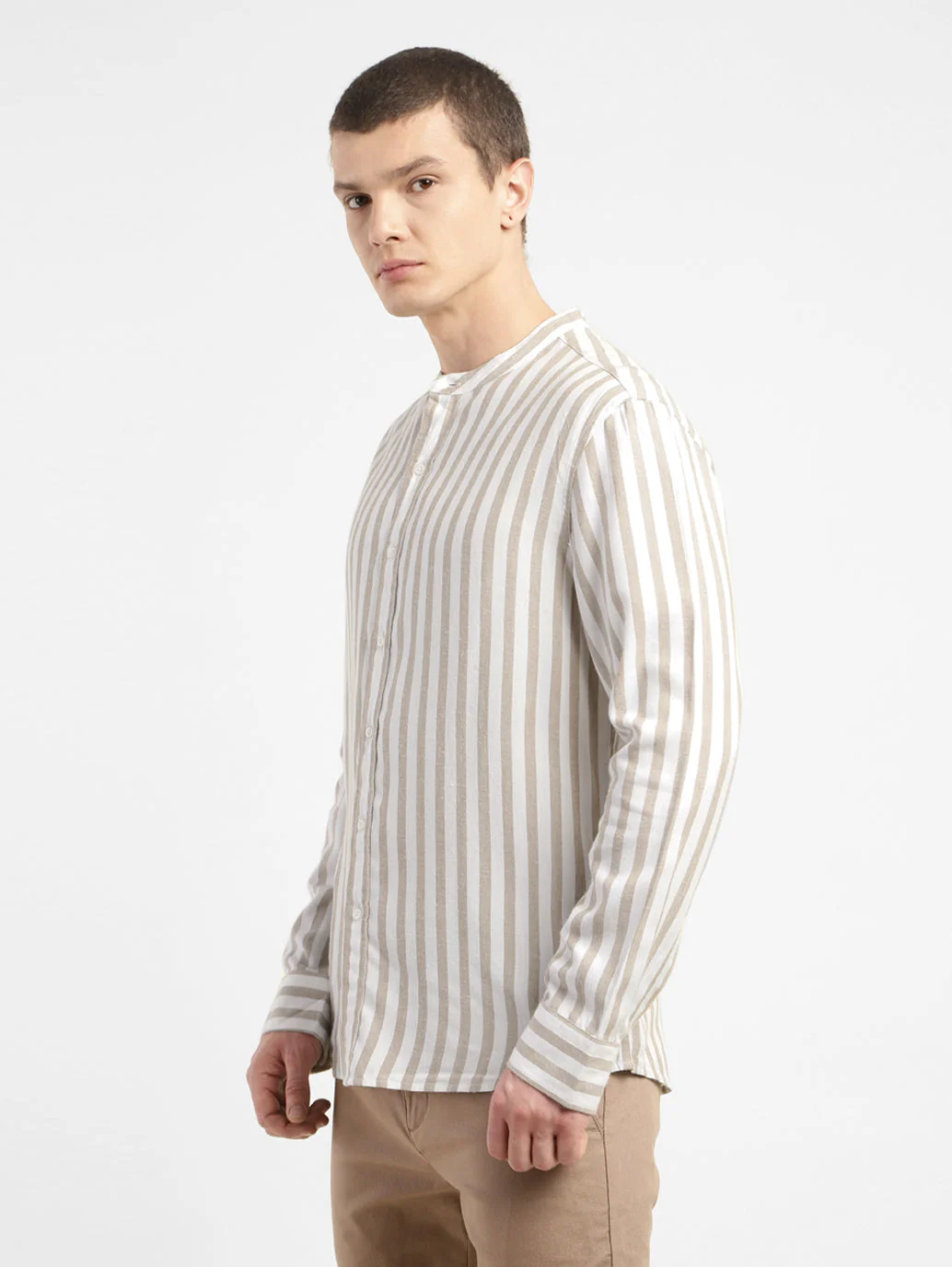 Men's Striped Band Neck Shirt - Image 4