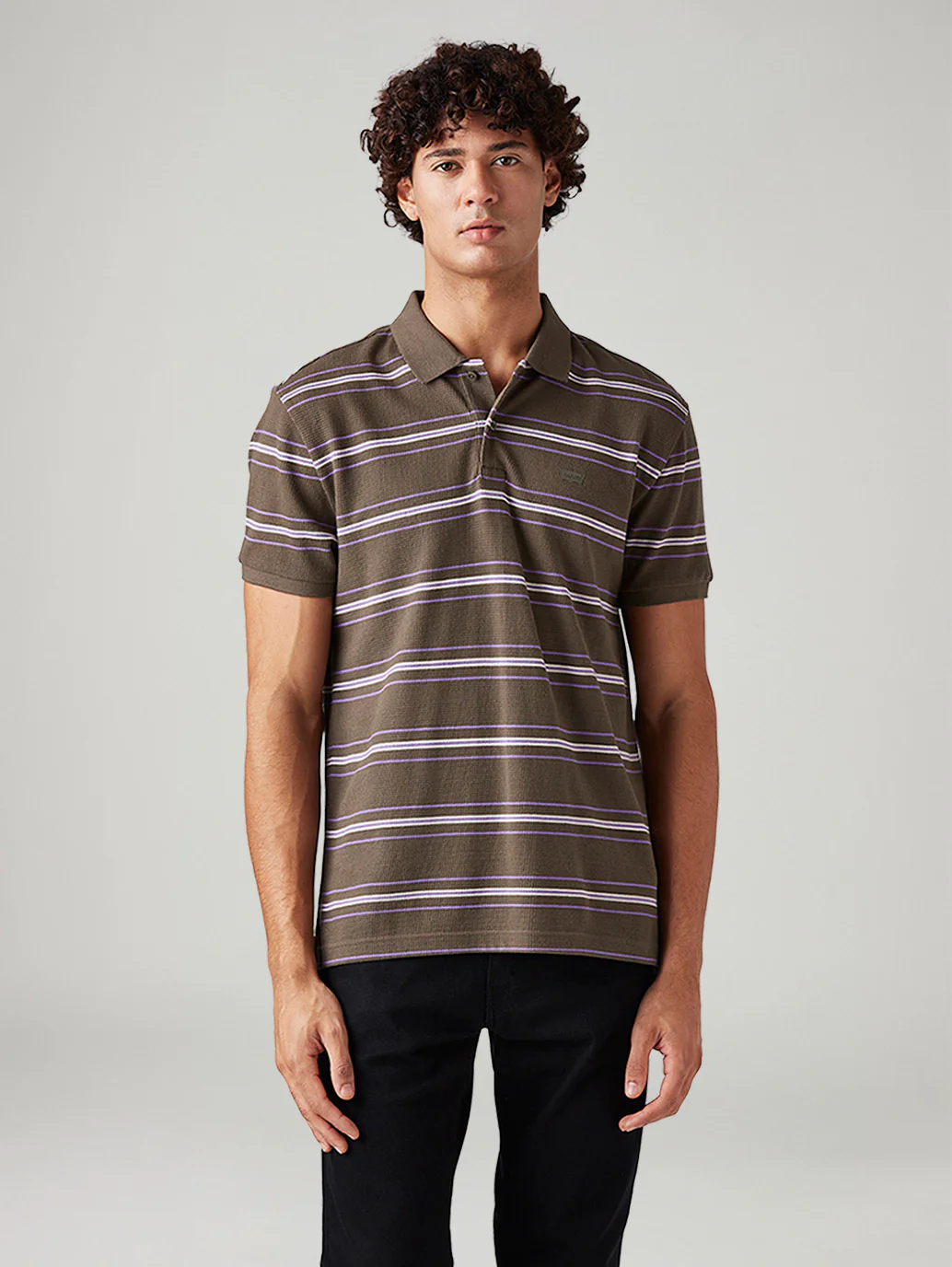 Men's Striped Slim Fit Textured Polo T-shirt - Image 2