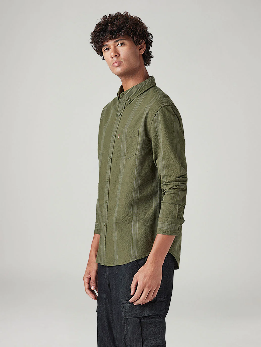 Men's Striped Green Slim Fit Shirt - Image 4