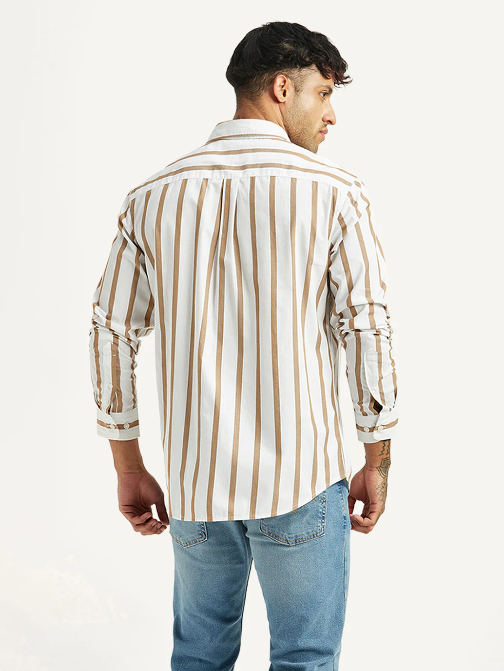 Men's Striped White Slim Fit Poplin Shirt - Image 2