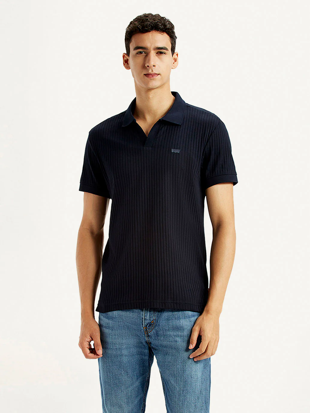 Men's Textured Black Slim Fit Polo T-shirt - Image 2