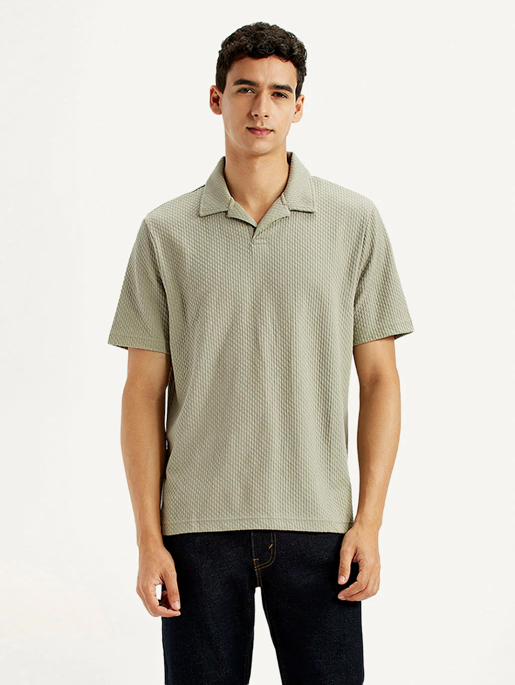 Men's Textured Khaki Slim Fit Polo T-shirt - Image 2