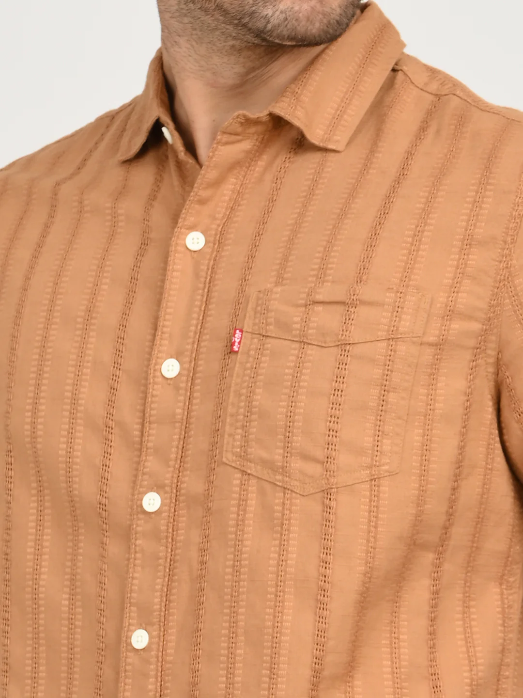 Men's Textured Light Brown Slim Fit Shirt - Image 5