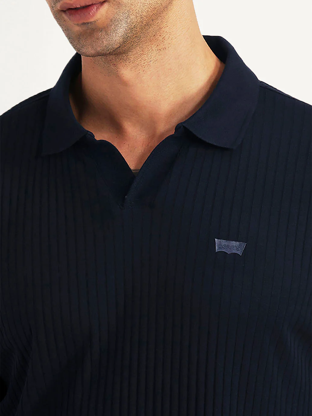 Men's Textured Navy Slim Fit Polo T-shirt - Image 3