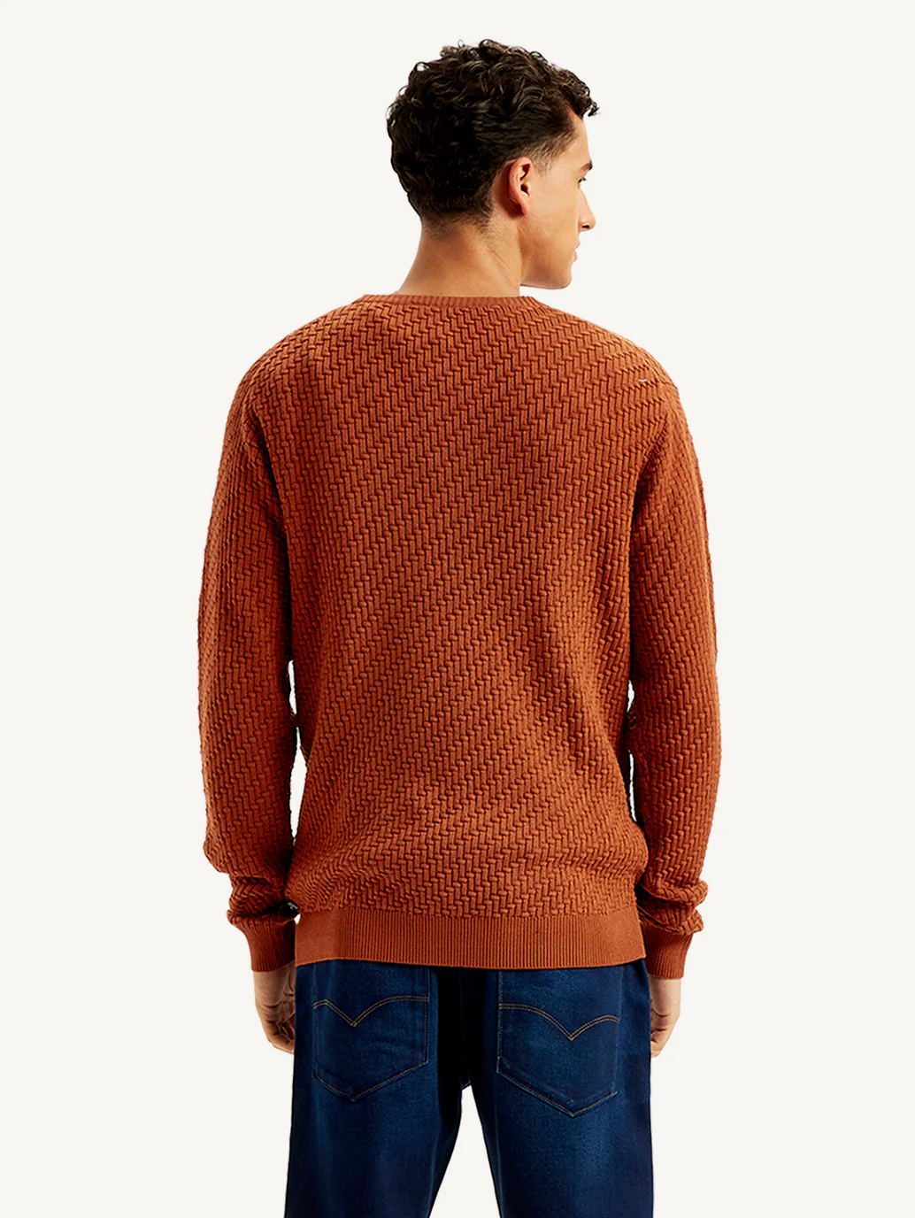 Men's Redloop Textured Rust Crew Neck Sweater - Image 3