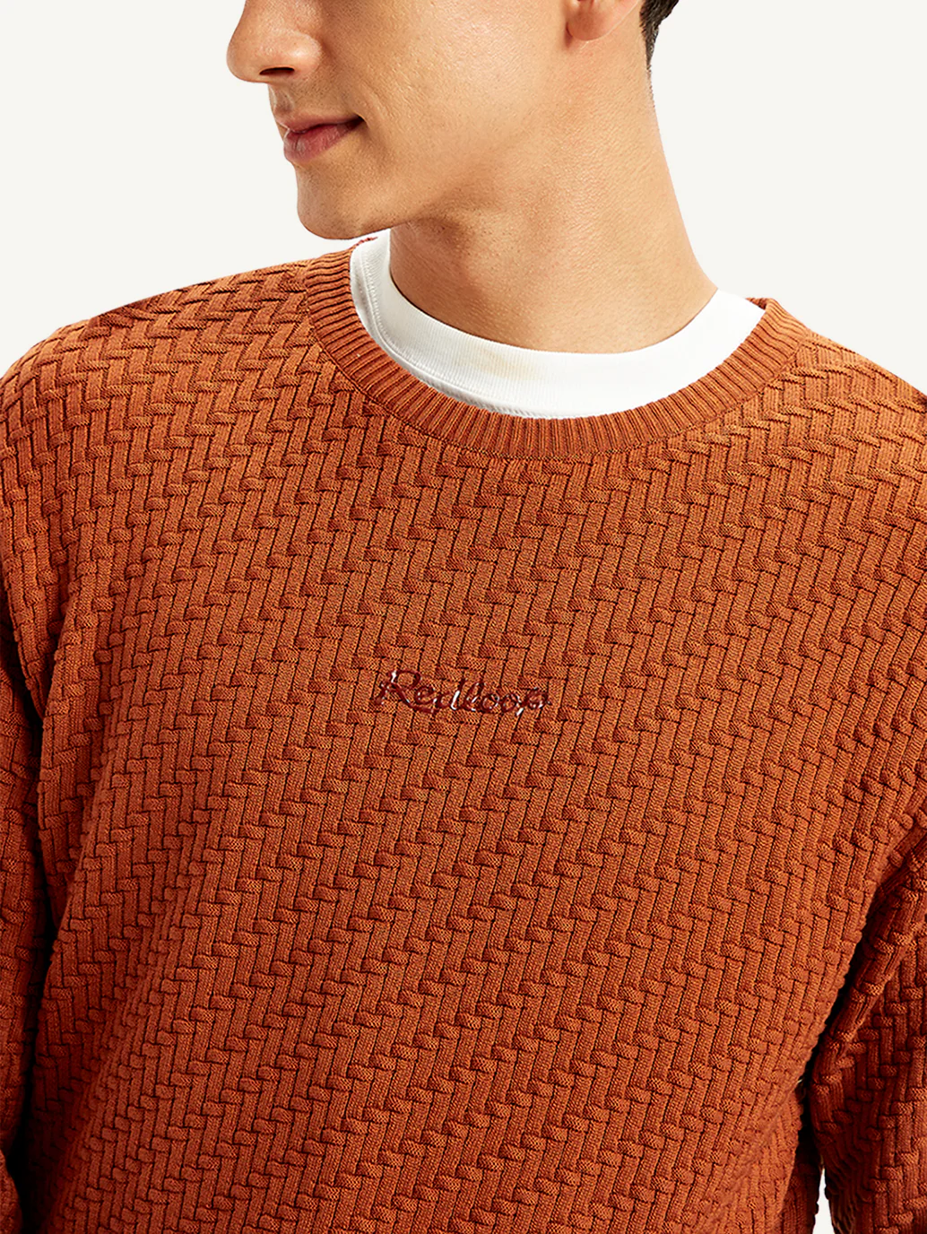 Men's Redloop Textured Rust Crew Neck Sweater - Image 4