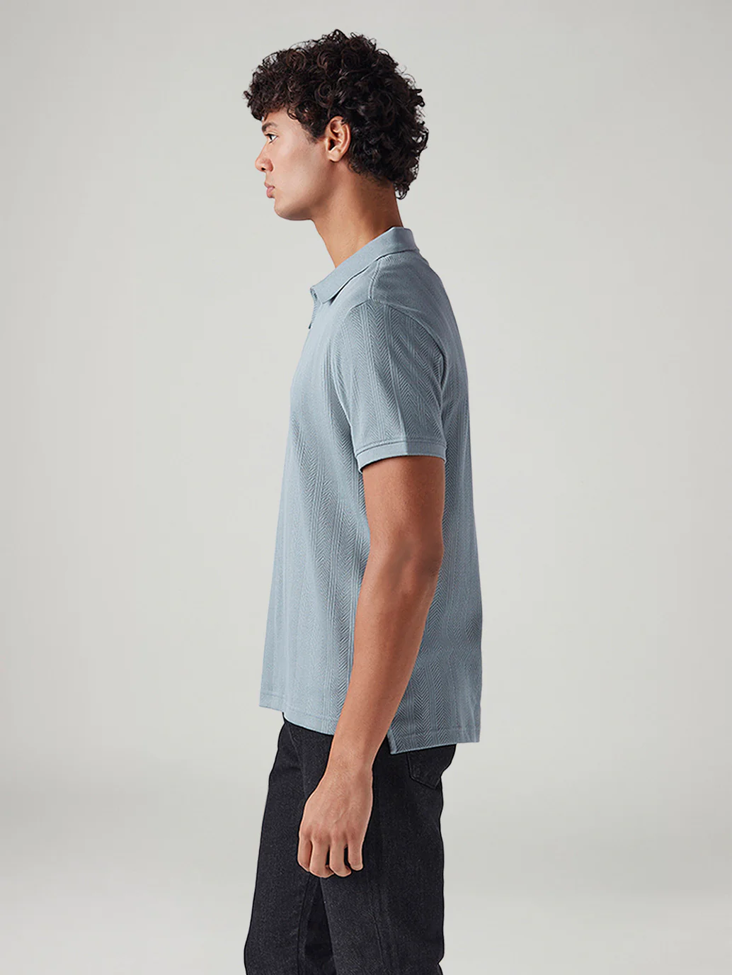 Men's Textured Slim Fit Jacquard Polo T-Shirt - Image 5