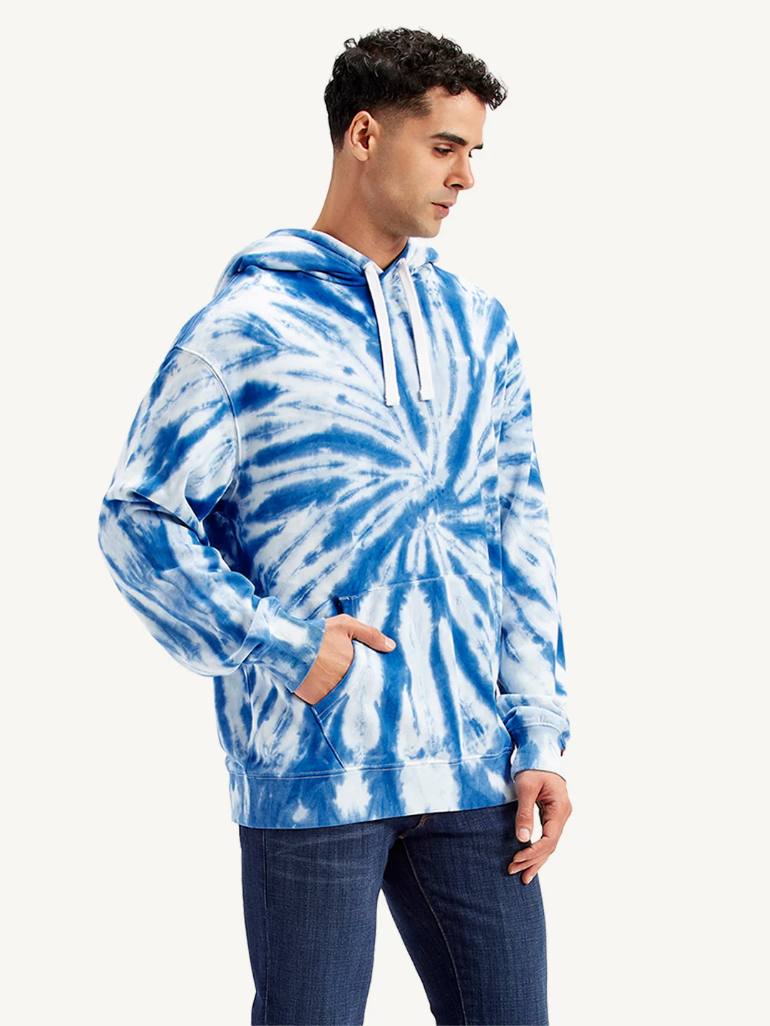 Men's Tie-Dye Blue Hooded Sweatshirt - Image 4