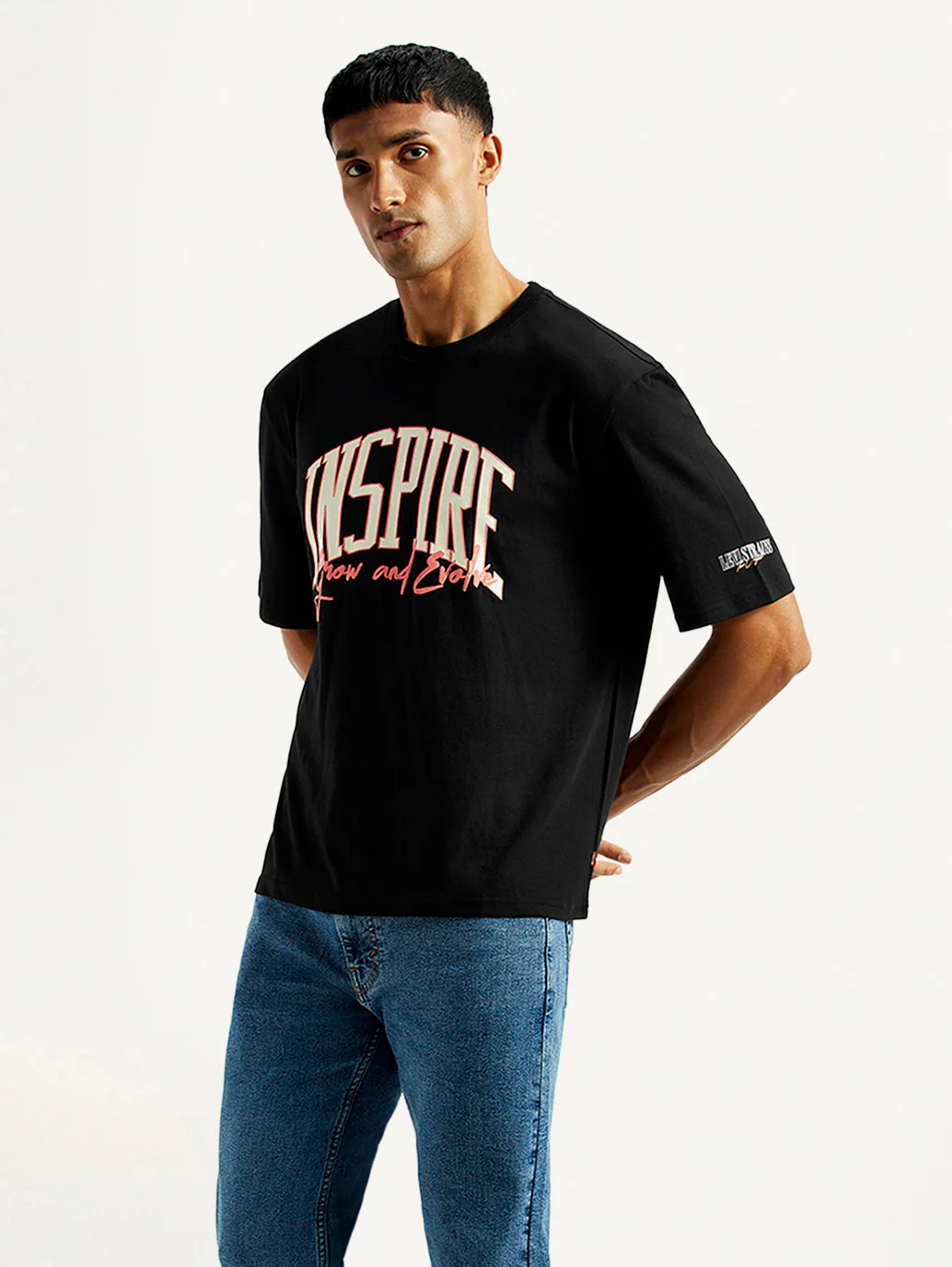 Men's Typographic Print Black Loose Fit T-shirt - Image 4
