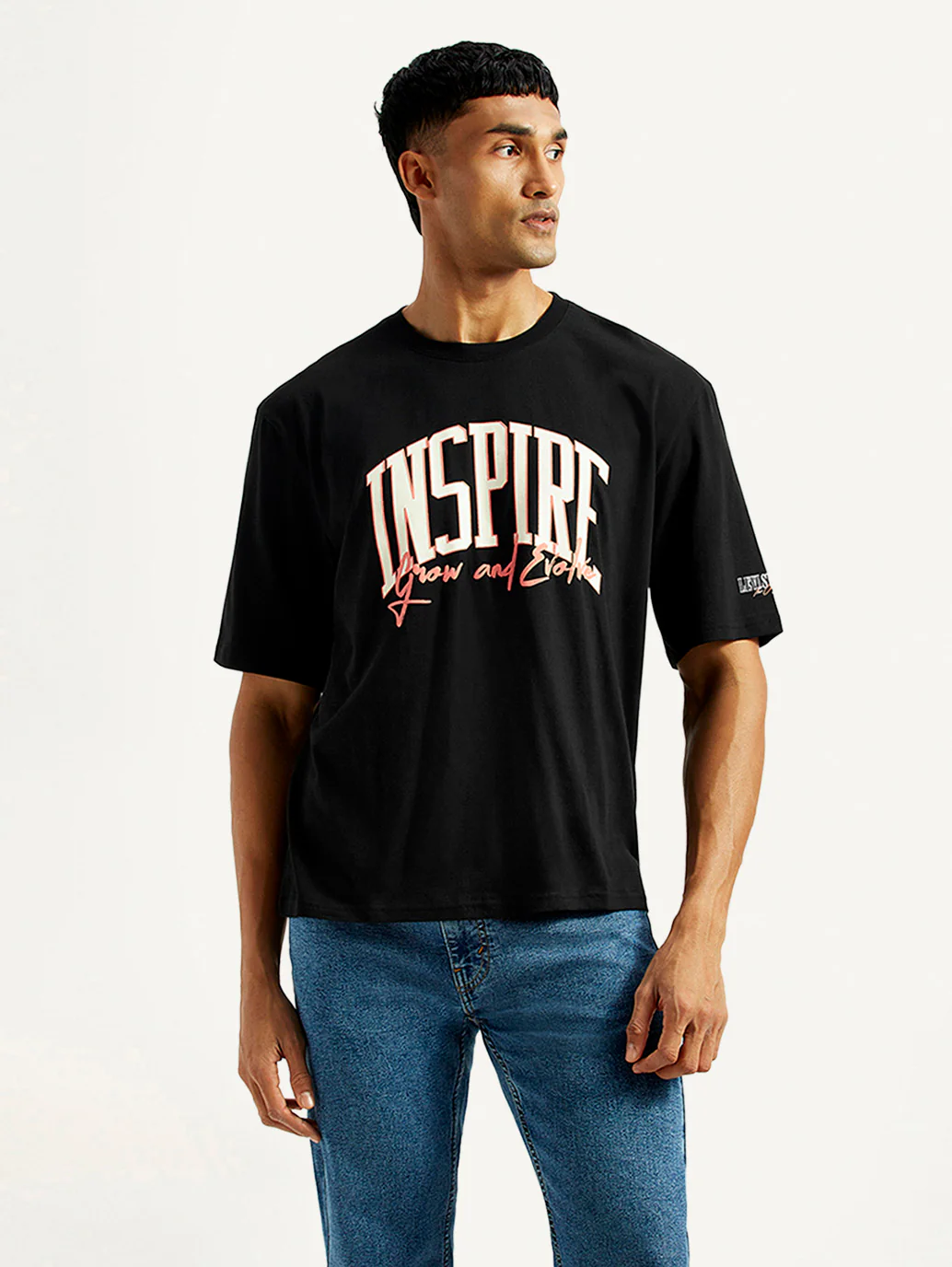 Men's Typographic Print Black Loose Fit T-shirt - Image 5