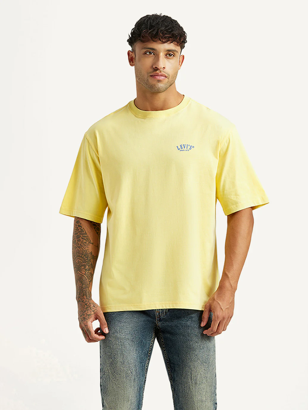 Men's Typographic Print Yellow Loose Fit T-shirt - Image 3