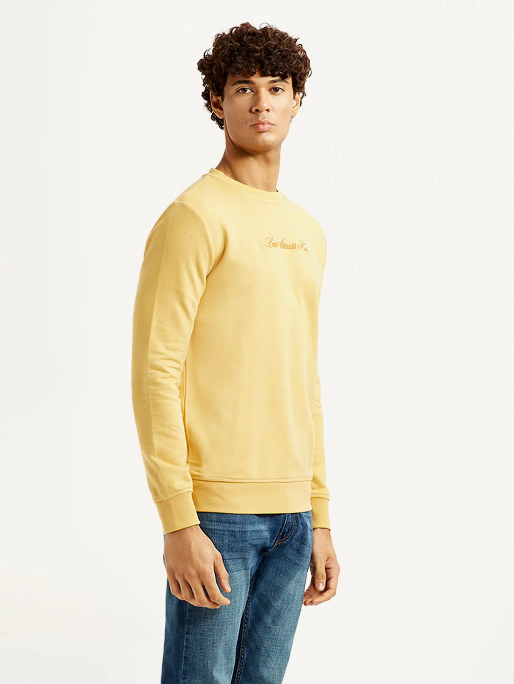 Men's Typographic Print Yellow Slim Fit Sweatshirt - Image 5