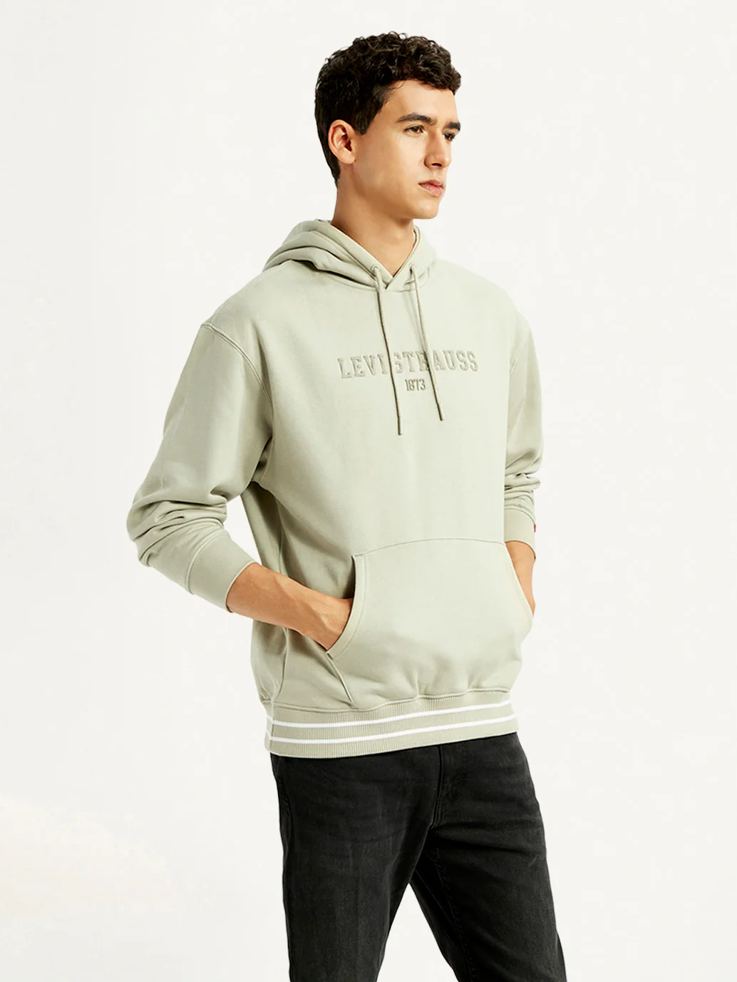 Men's Typography Beige Hooded Sweatshirt - Image 4